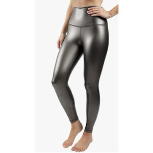 90 Degree By Reflex High Waist Faux Leather Fleece Lined Leggings XS Gunmetal